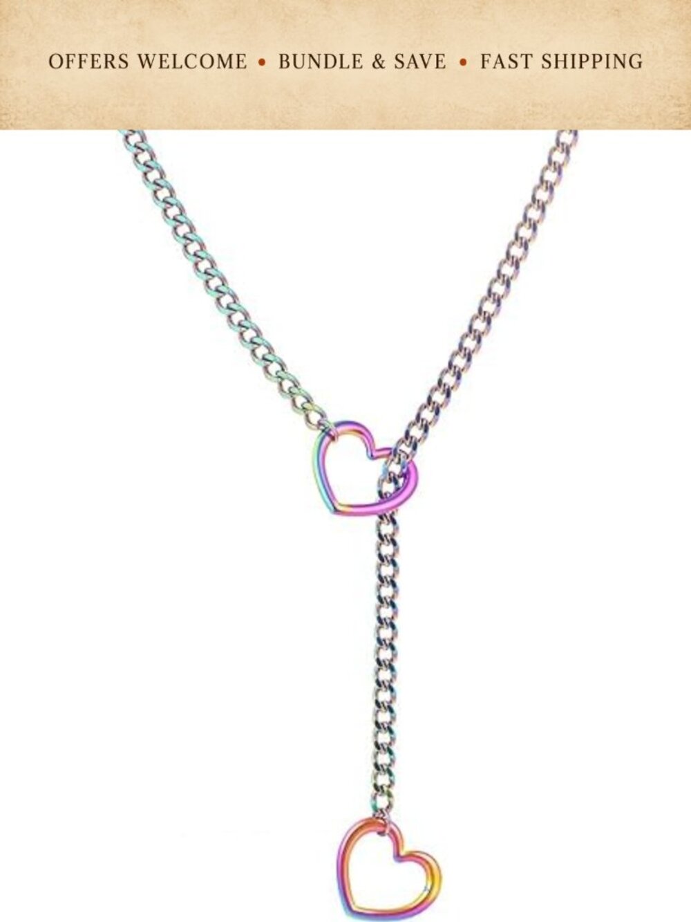 Heart Slip Chain Necklace Stainless Steel Cuban Choker